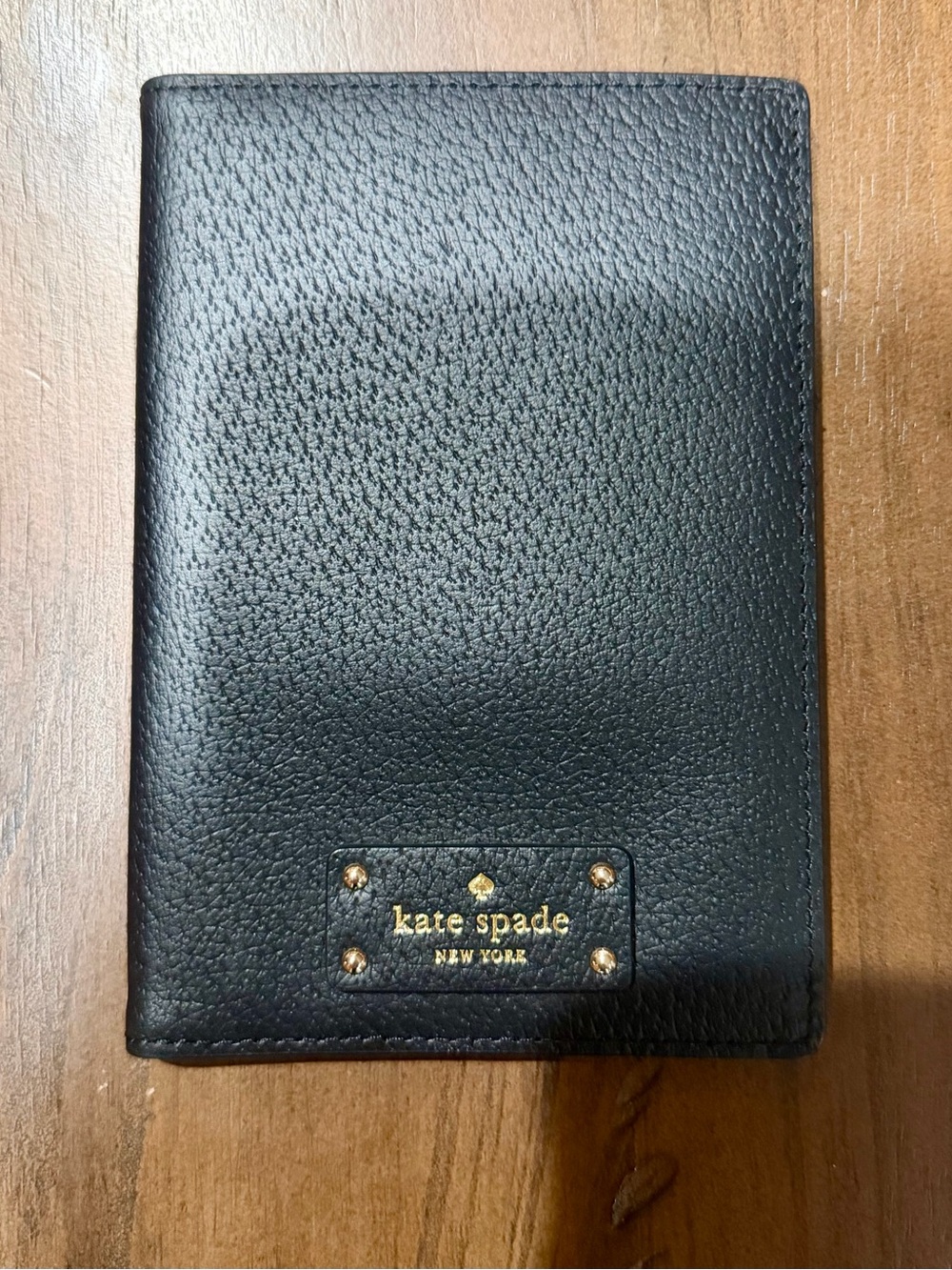 kate spade Black Leather Passport with Gold Logo